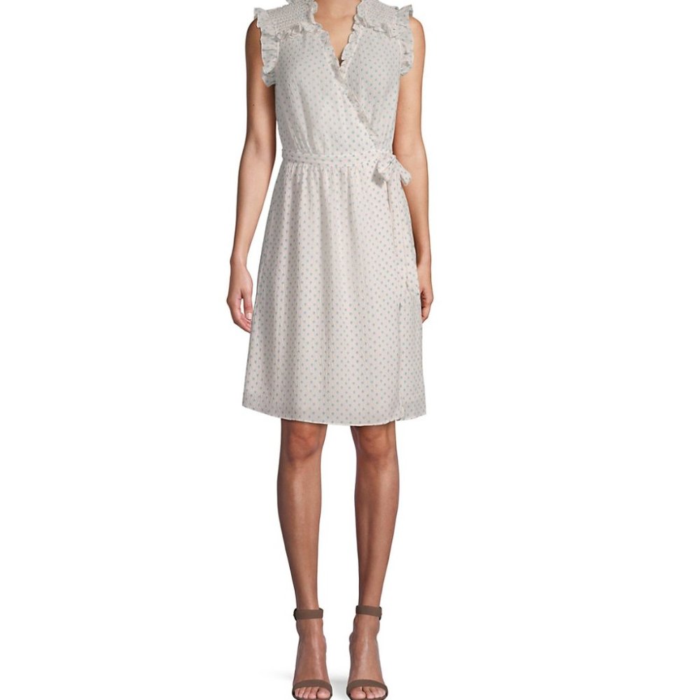 Rebecca Taylor Ikat Sleeveless Polka Dot Wrap Dress
